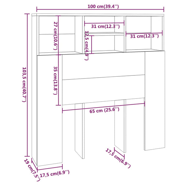 Bett Kopfteil mit Ablagen, Weiß, 100 cm
