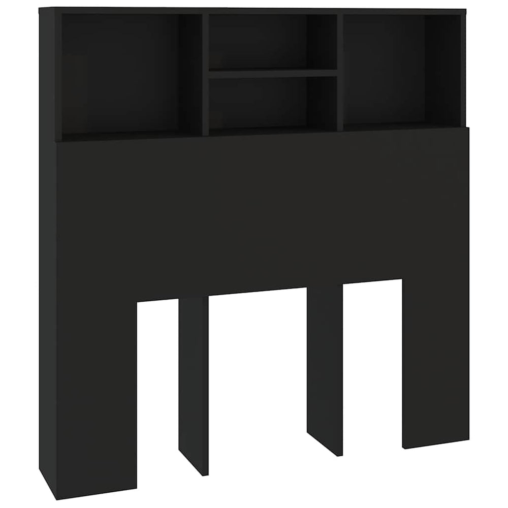 Schwarzes Bettkopfteil mit Ablagen, 100 cm
