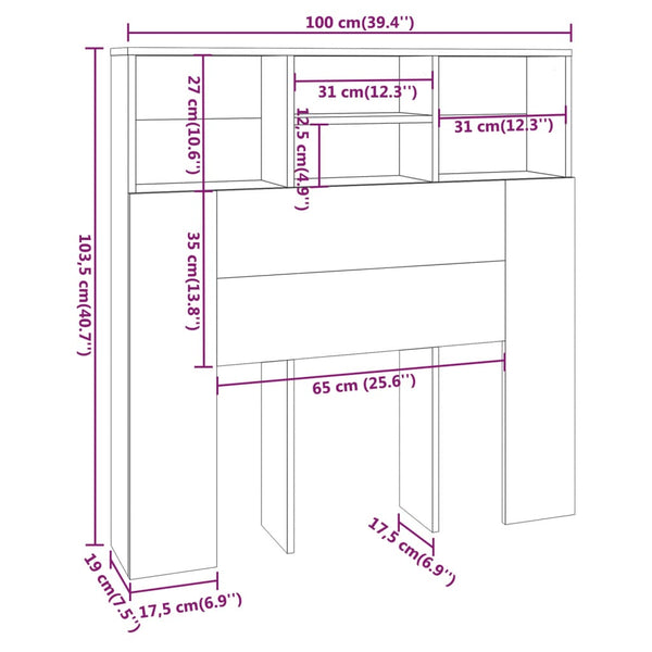 Bett Kopfteil mit Ablagen Betongrau 100 cm