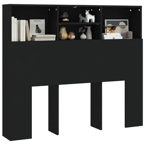 Schwarzes Bettkopfteil mit Ablagen 120 cm