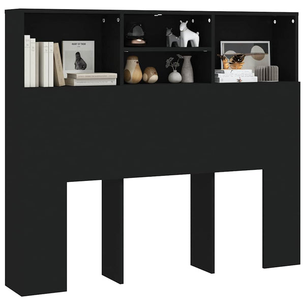Schwarzes Bettkopfteil mit Ablagen 120 cm
