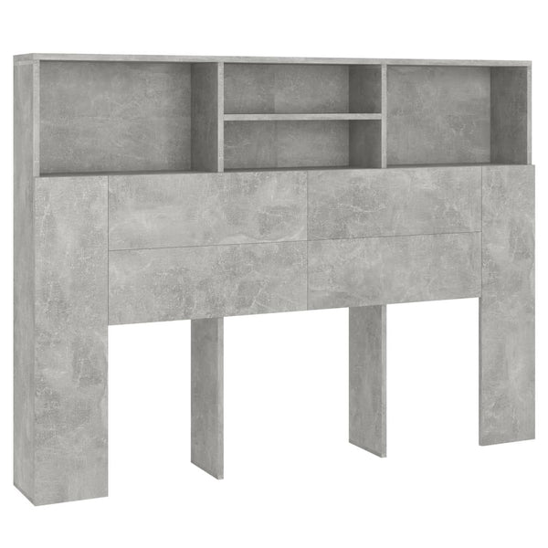 Betongraues Kopfteil mit Ablagen, 140 cm