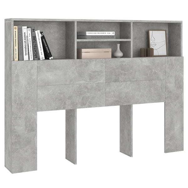 Betongraues Kopfteil mit Ablagen, 140 cm