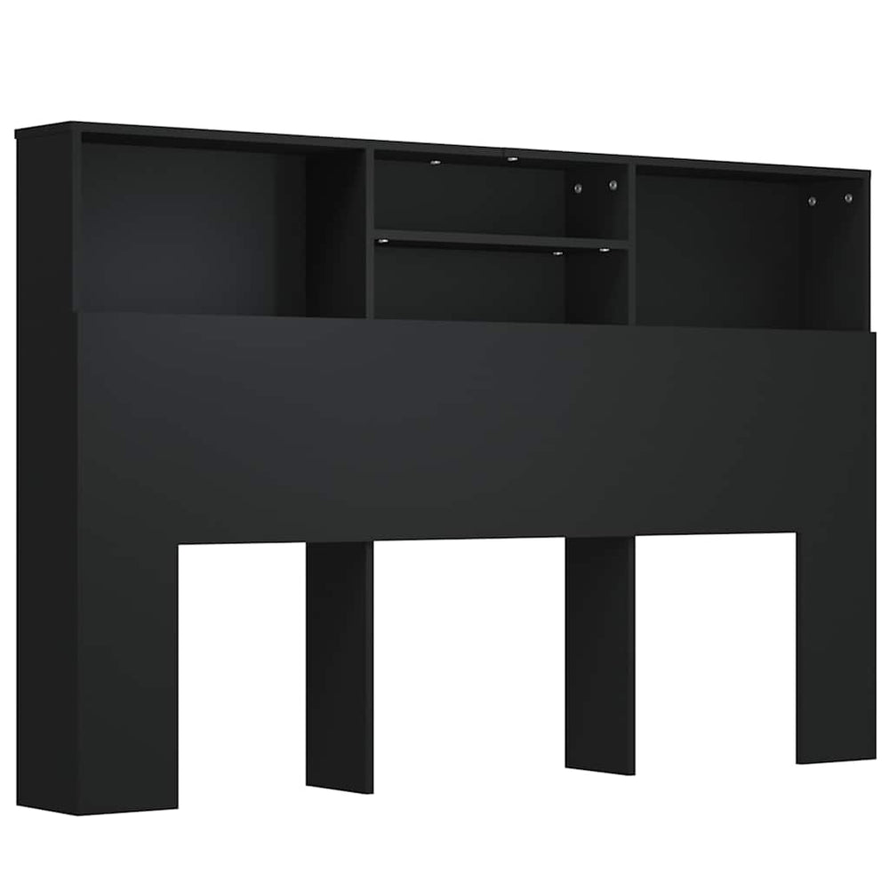 Schwarzes Bettkopfteil mit Ablagen 160 cm