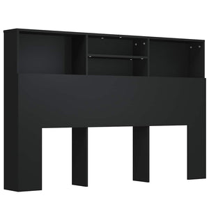 Schwarzes Bettkopfteil mit Ablagen 160 cm