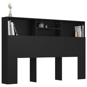 Schwarzes Bettkopfteil mit Ablagen 160 cm