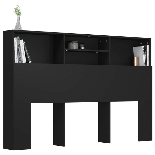 Schwarzes Bettkopfteil mit Ablagen 160 cm