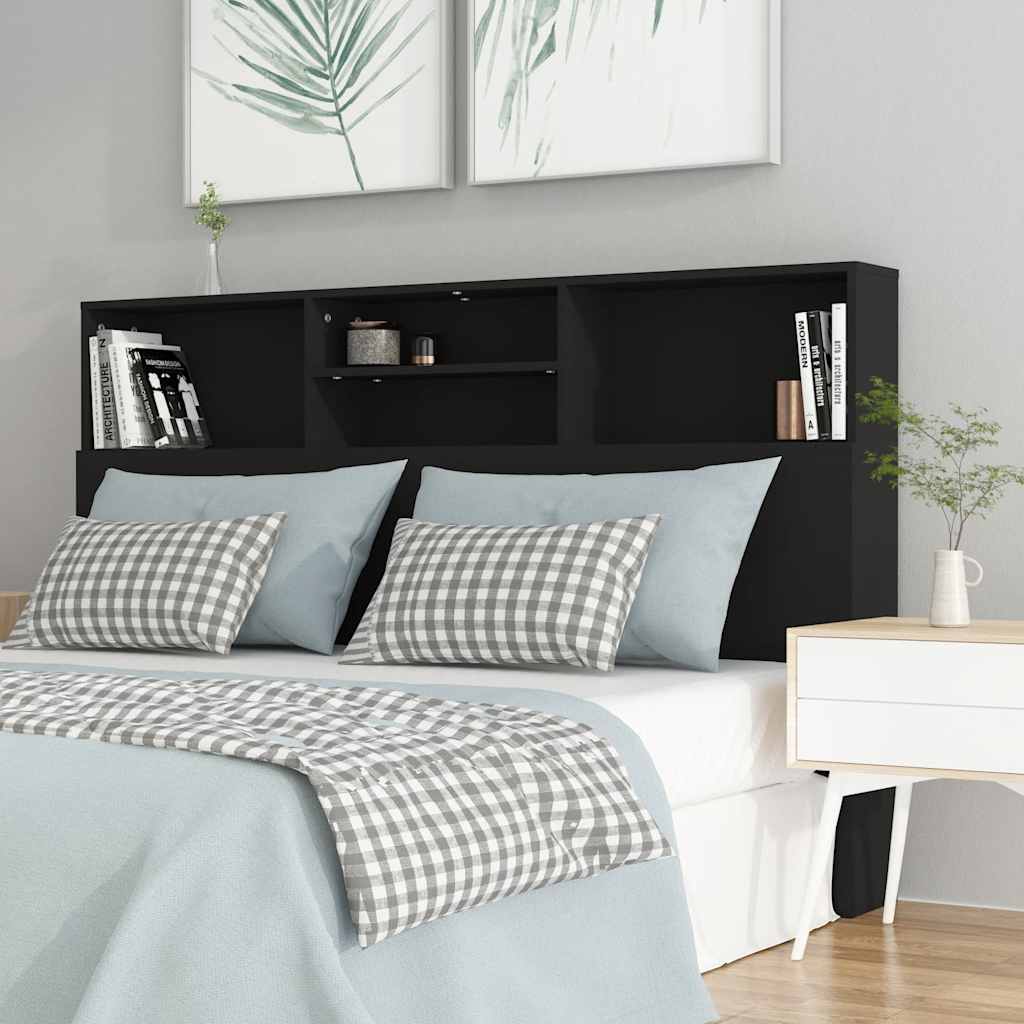 Schwarzes Bettkopfteil mit Ablagen 160 cm