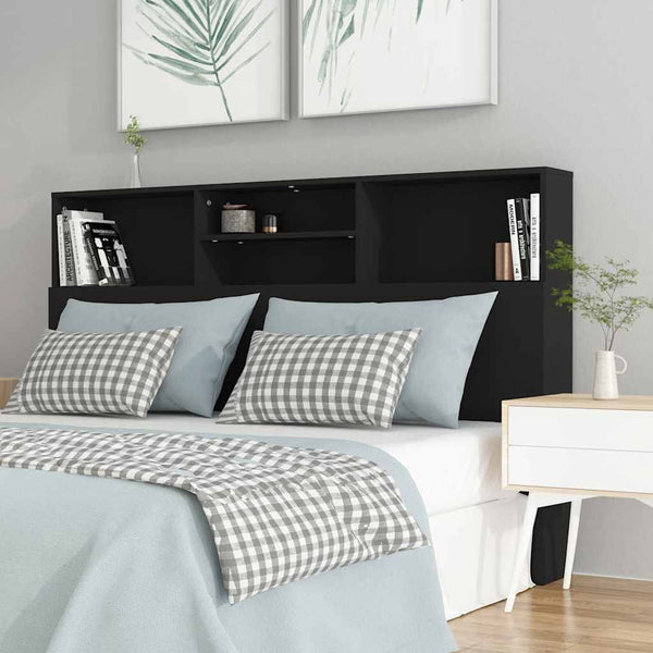 Schwarzes Bettkopfteil mit Ablagen 160 cm