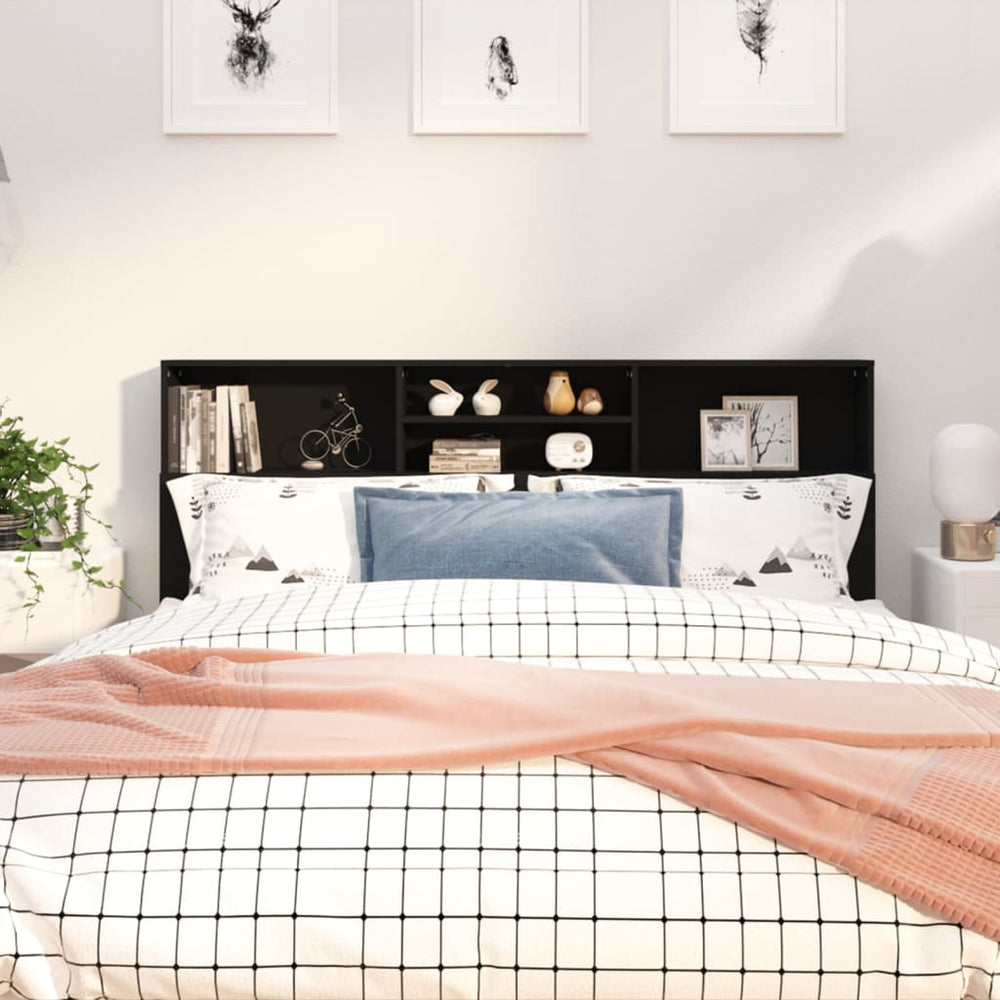 Bett Kopfteil Schwarz mit Ablagen 180 cm