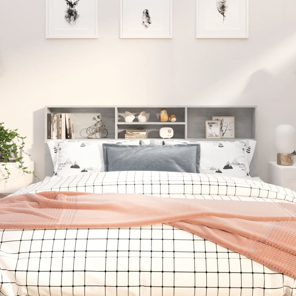 Bett Kopfteil 180 cm Betongrau mit Ablagen
