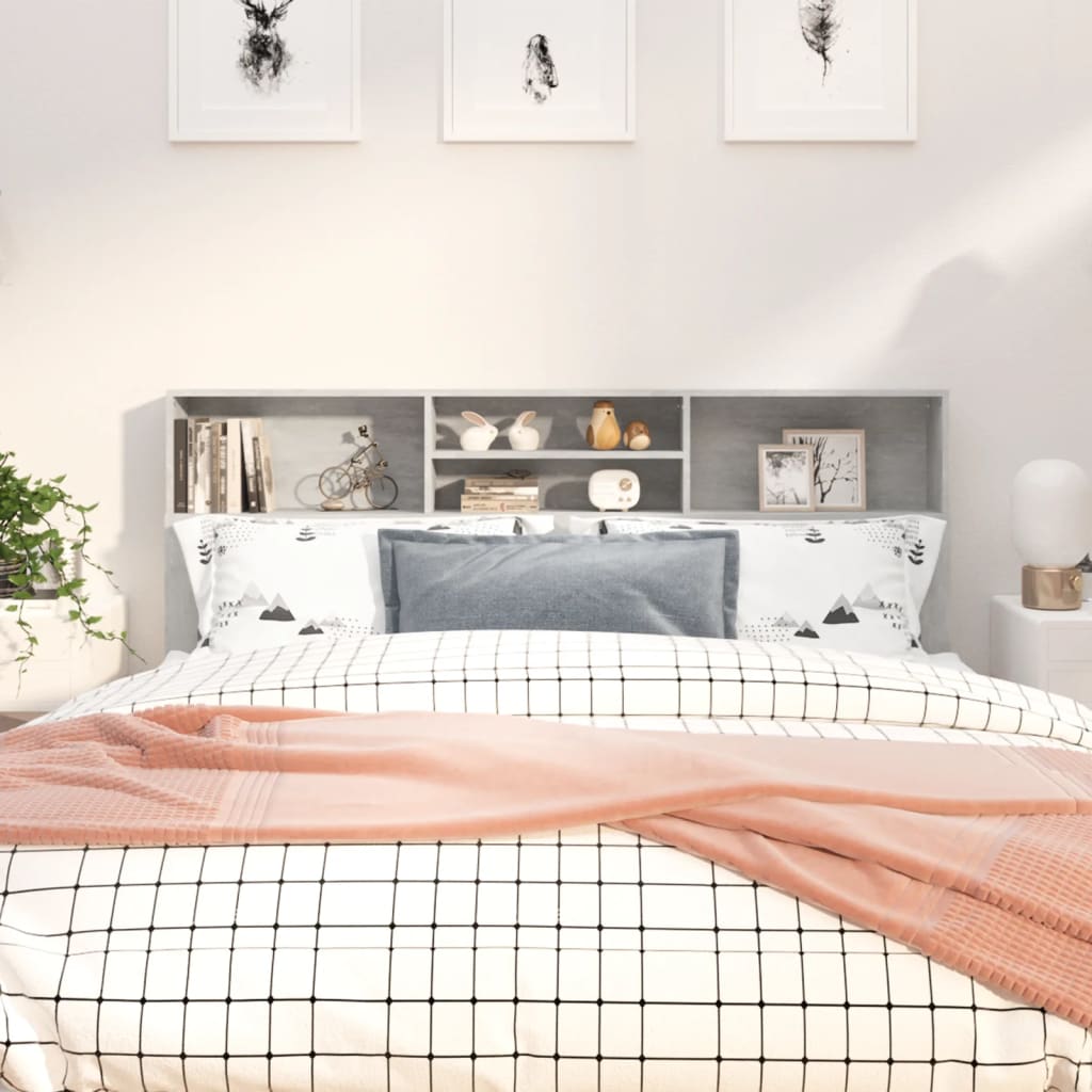 Bett Kopfteil 180 cm Betongrau mit Ablagen