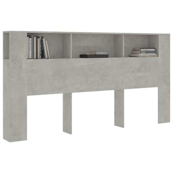 Betongraues Kopfteil mit Ablagen, 200 cm