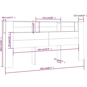 Betongraues Kopfteil mit Ablagen, 220 cm