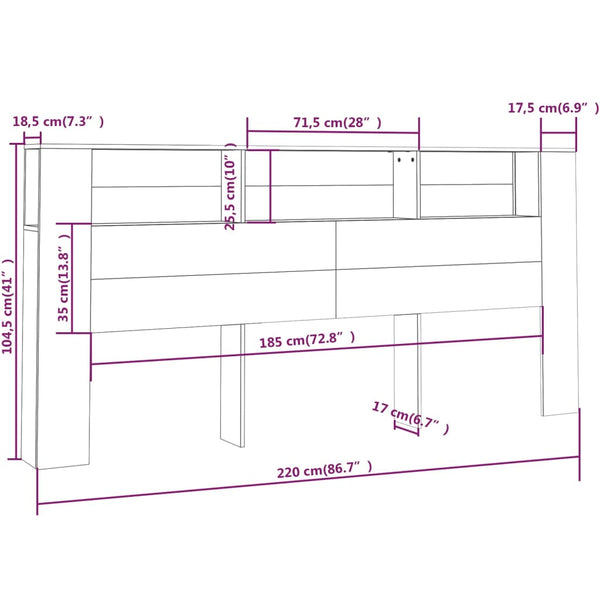 Kopfteil mit Ablagen, Hochglanz Weiß, 220 cm