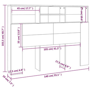 Kopfteil mit Ablagen Grau Sonoma 140 cm