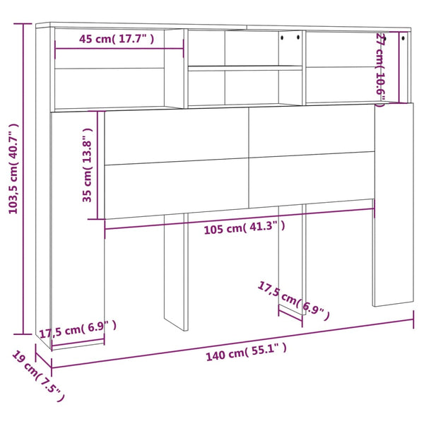 Kopfteil mit Ablagen Grau Sonoma 140 cm