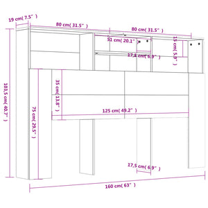 Kopfteil Räuchereiche mit Ablagen 160 cm