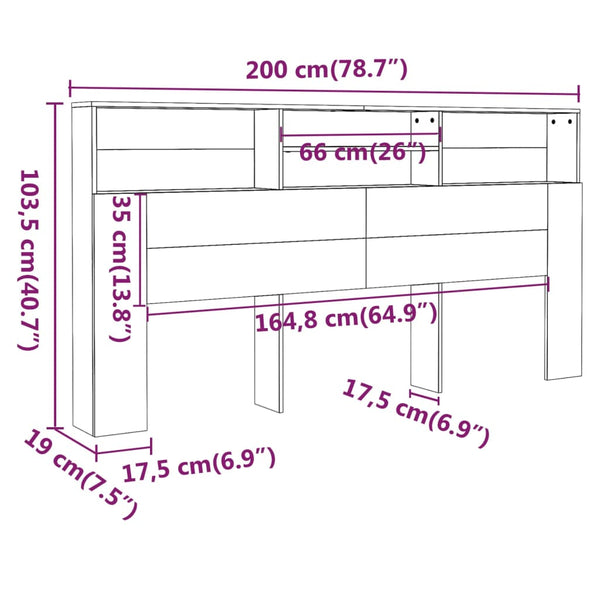 Kopfteil mit Ablagen Grau Sonoma 200 cm