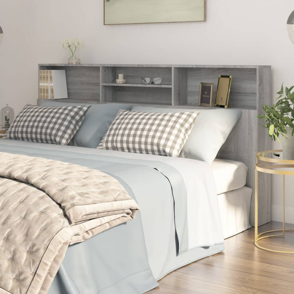 vidaXL Headboard with Storage Grey Sonoma 200x19x103.5 cm