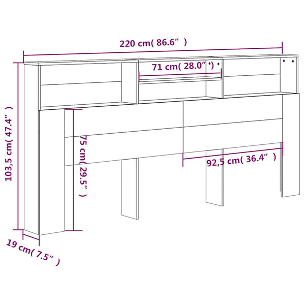 Kopfteil mit Ablagen Räuchereiche 220 cm