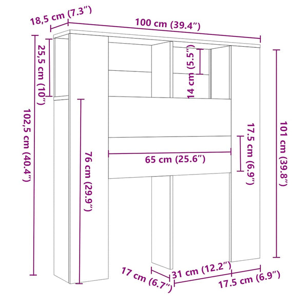 Kopfteil Räuchereiche mit Ablagen 100 cm