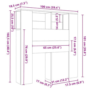 Kopfteil mit Ablagen Grau Sonoma 100 cm
