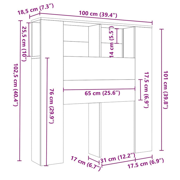 Kopfteil mit Ablagen Grau Sonoma 100 cm