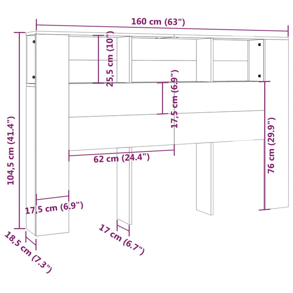 Kopfteil mit Ablagen Grau Sonoma 160 cm