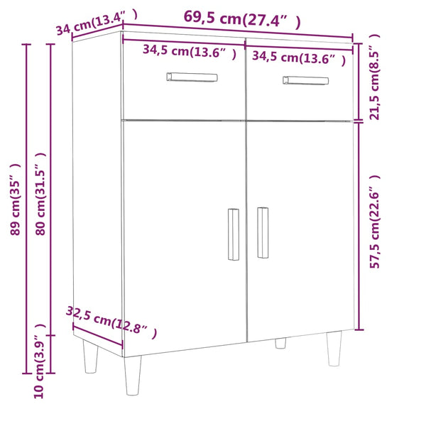 Hochglanz Weißes Sideboard 69,5 cm