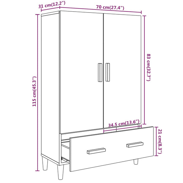 Highboard Schwarz 70x31x115 cm