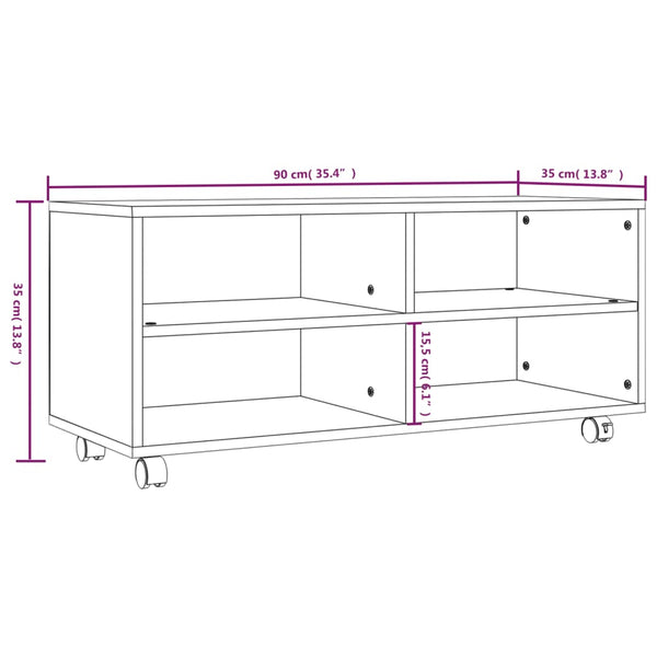 TV-Schrank Räuchereiche 90 cm mit Rollen