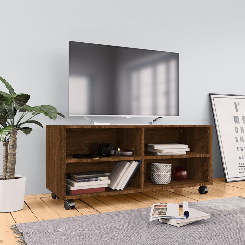 vidaXL TV Cabinet with Wheels Brown Oak 90x35x35 cm Engineered Wood