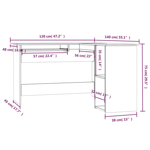 Eckschreibtisch Grau Sonoma 120x140 cm