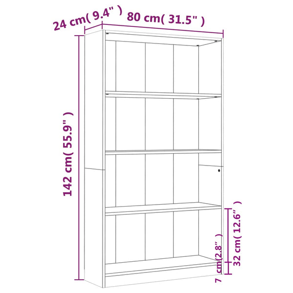 vidaXL Bibliothèque 4 étagères gris Sonoma 80x24x142 cm Bois d'ingénierie