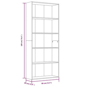 Bücherregal Braun Eichen-Optik 5 Fächer