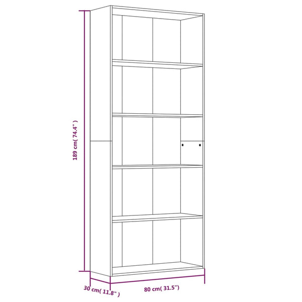 Bücherregal Braun Eichen-Optik 5 Fächer