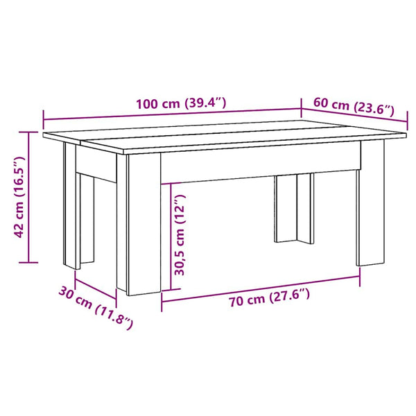 Grauer Couchtisch Sonoma, 100 cm