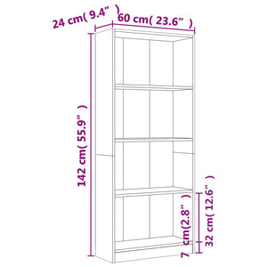 Bücherregal Braun Eichen-Optik, 4 Fächer