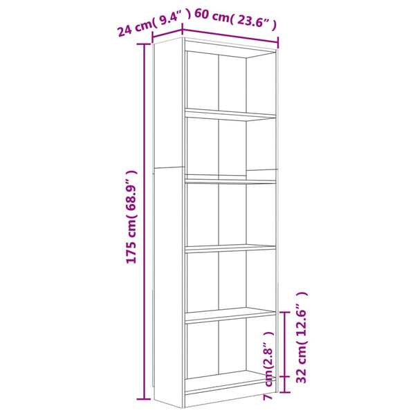 Bücherregal Braun Eichen-Optik 60x24x175