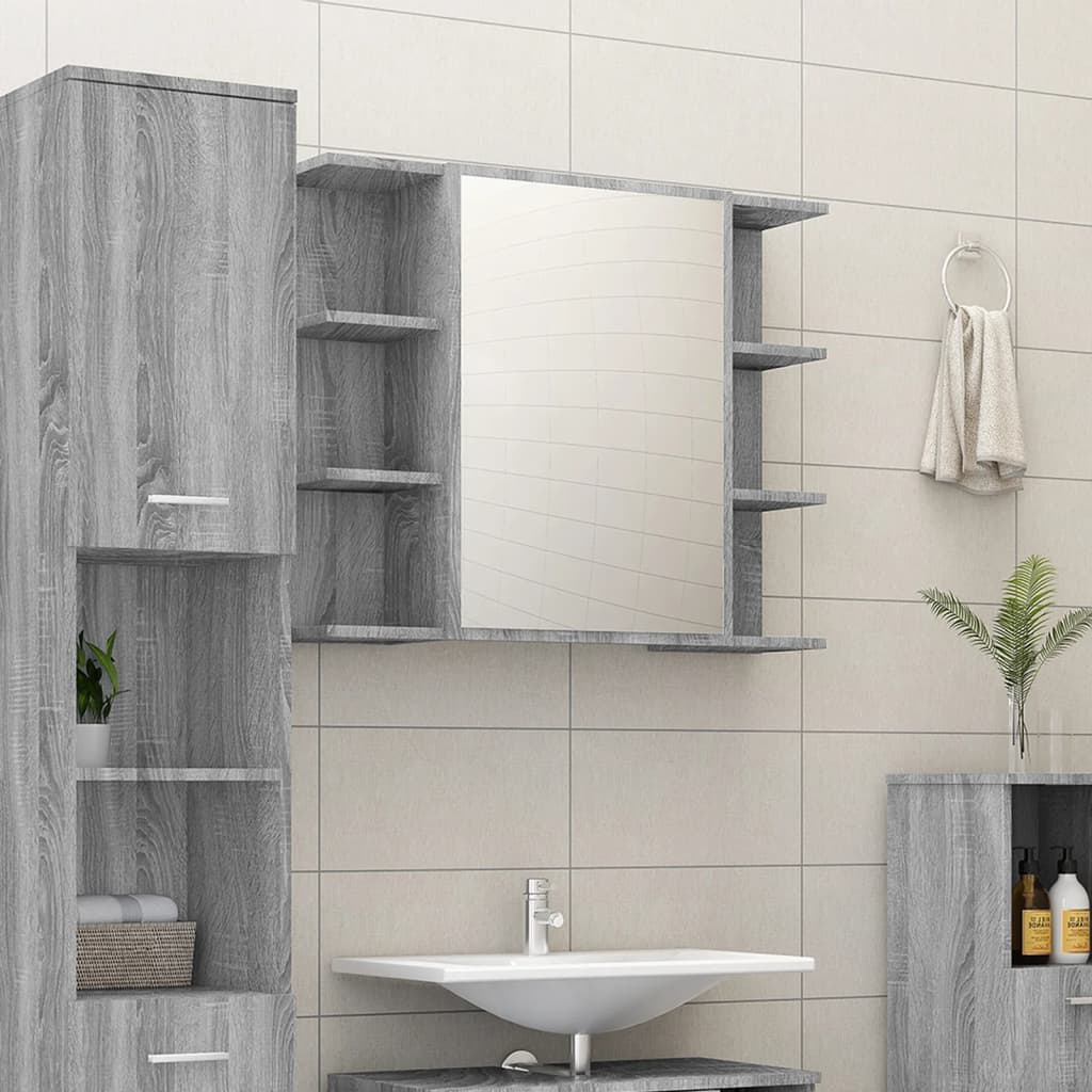 Bad Spiegelschrank Grau Sonoma 80 cm