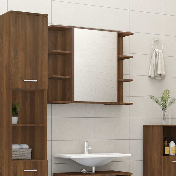 Bad Spiegelschrank Braun Eiche 80x64 cm