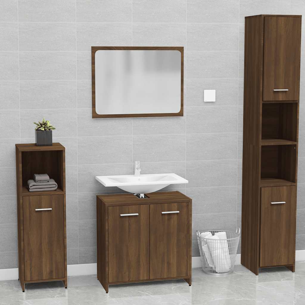 vidaXL Ensemble de meubles de salle de bain Marron aspect chêne Bois d'ingénierie