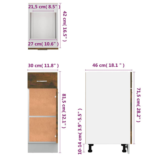 Unterschrank Lyon Räuchereiche 30 cm mit Schublade