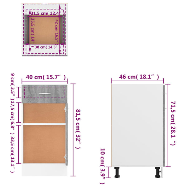 Unterschrank Lyon Grau Sonoma 40 cm