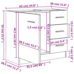 Waschbeckenschrank Räuchereiche 63 cm