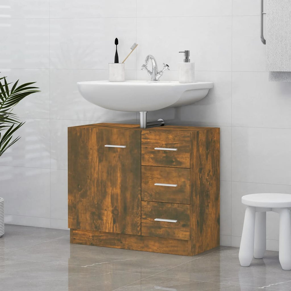 vidaXL Meuble sous-vasque chêne fumé 63x30x54 cm bois d'ingénierie