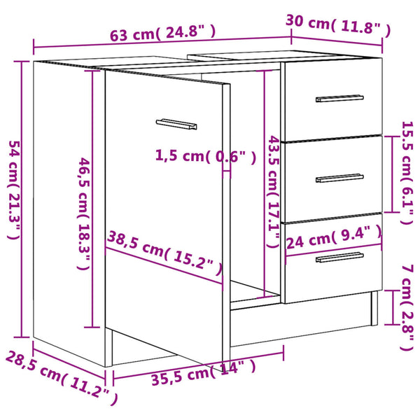 Waschbeckenschrank Grau Sonoma 63 cm