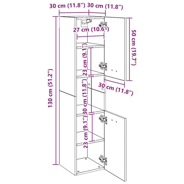 Badezimmerschrank Grau Sonoma 30x30x130 cm