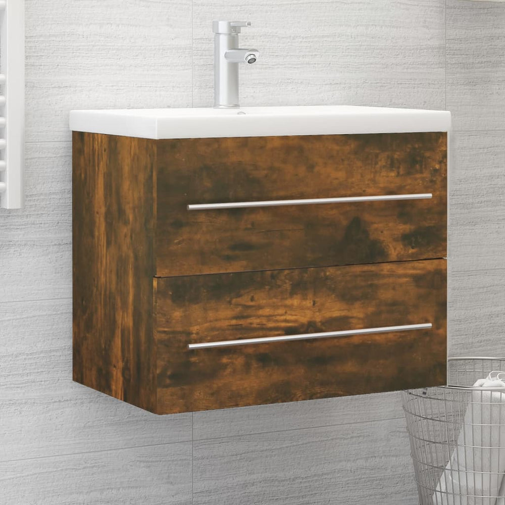 vidaXL Meuble sous-vasque chêne fumé 60x38,5x48 cm bois d'ingénierie